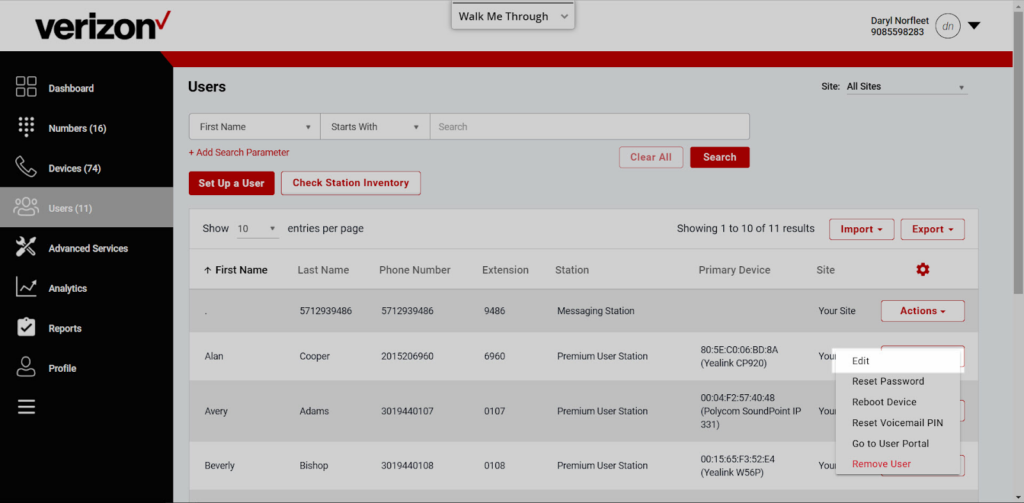 Verizon dashboard