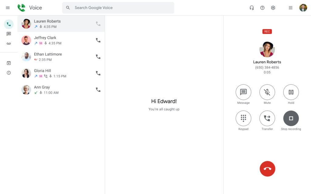 Google Voice dashboard